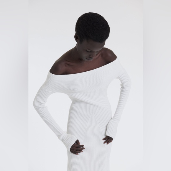 A.W.A.K.E. MODE White Knit Maxi Off Shoulder Dress - Picture 9 of 15
